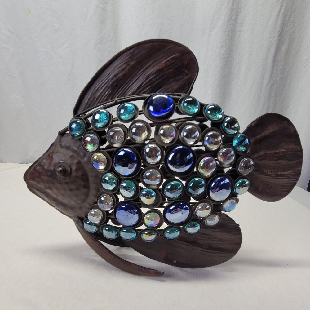 Metal Fish Stones Art Multicolor Glass Sculpture/Statue/Figure